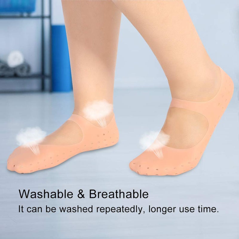 woobles 2Pcs Moisturizing Silicone Sock, Silicone Moisturizing Socks for Women and Men Foot, Non-Slip Silicone Socks, Anti-Split Moisturizing Socks, Foot Care Protection Tools(L-Meat) - Image 4